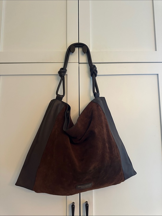 Viola Castellani Handbags - VIOLA CASTELLIANI SUEDE AND LEATHER SLOUCHY SHOULDER BAG